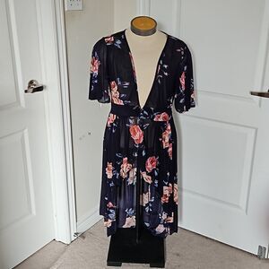 Love Is For Eternity Ladies Floral High Low Dress Large Navy Blue